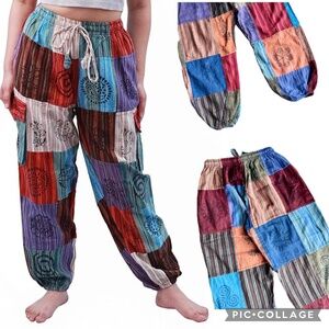Handmade 100% Organic Cotton Trousers Boho Multicolor Patchwork Pants Size S/M